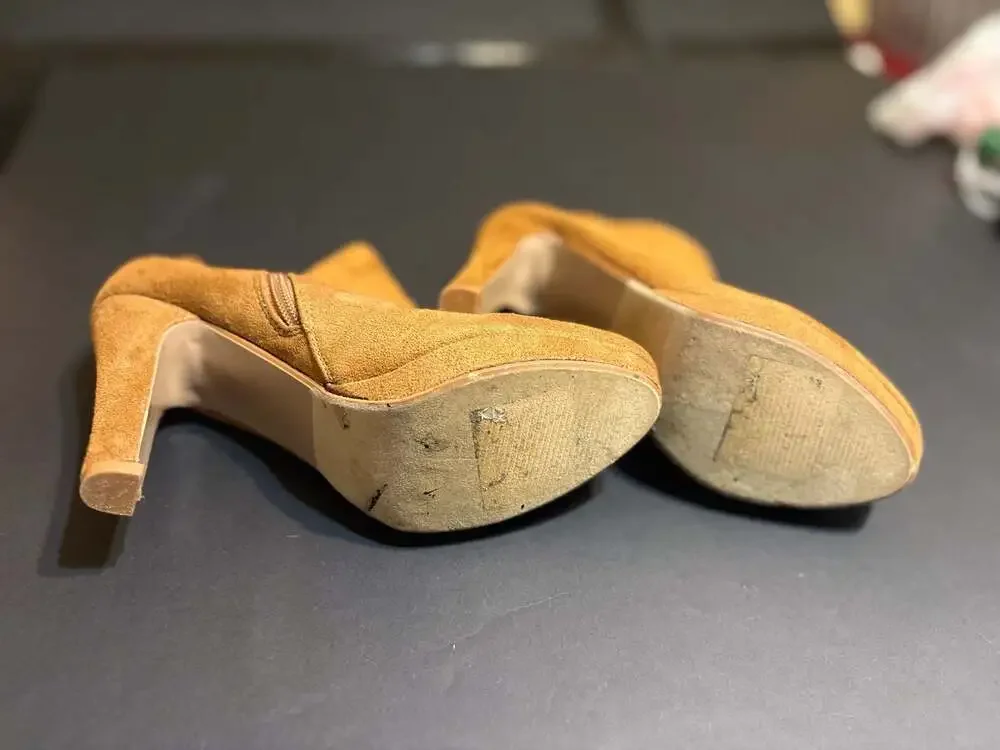 Forever Faux Suede Platform High Heel Ankle Boots Size 8.5 Tan Brown